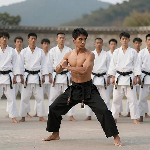 Shirtless Karate Master in Mountains