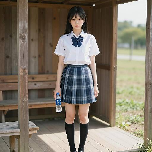 Elegant Asian Woman in Outdoor Shelter