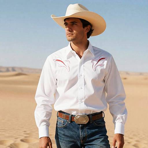 Man in Cowboy Hat Desert Scene