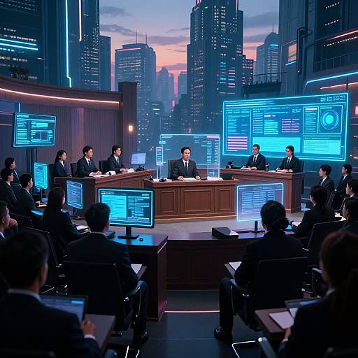 Futuristic Cyberpunk Courtroom Trial