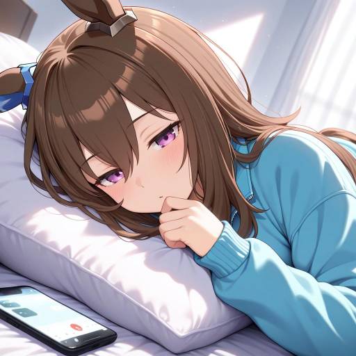 Cute Horse Girl Waking Up with Phone
