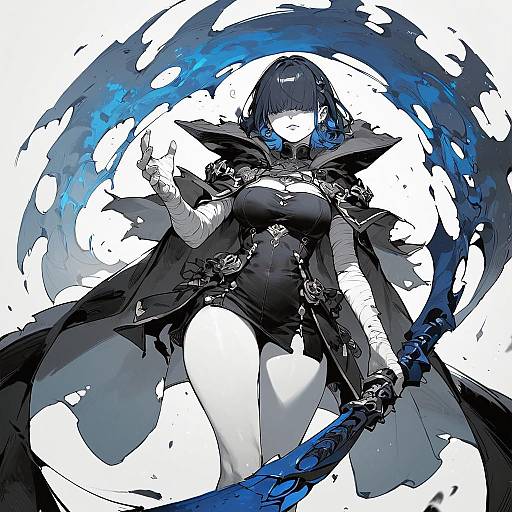 Monochrome Anime Concept with Covered Eyes