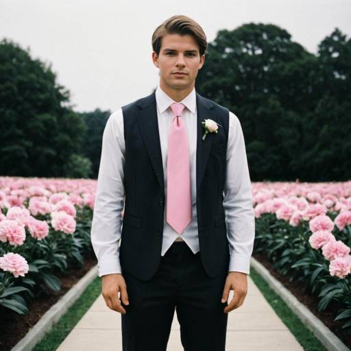 Groom in Pink Tie Wedding Attire