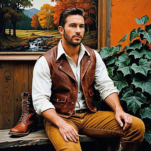 Man in Brown Leather Vest and Country Outfit