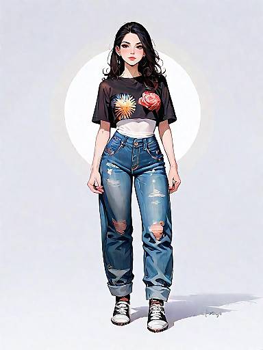 Realistic Woman in Paisley Streetwear