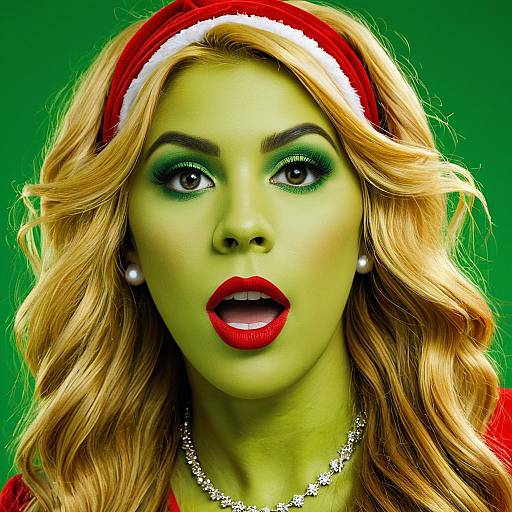 Surprised Woman in Grinch Costume