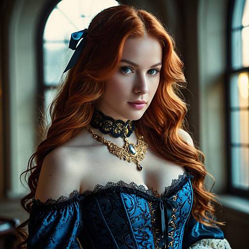 Elegant Victorian Woman in Blue Costume