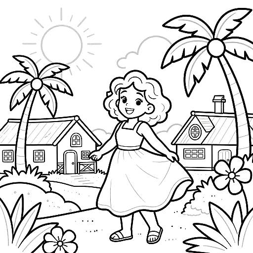 Postmodern Caribbean Island Line Art