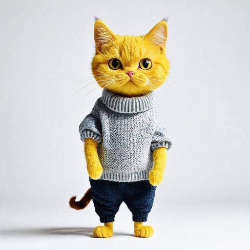 Cute Yellow Cat in Sweater and Pants