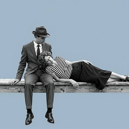 Elegant Couple on a Wooden Plank