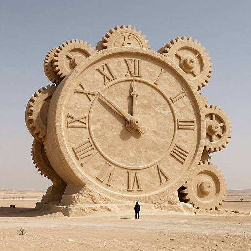Surreal Sandstone Clock in Desert