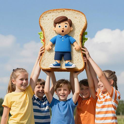 Five Children with a Giant Sandwich