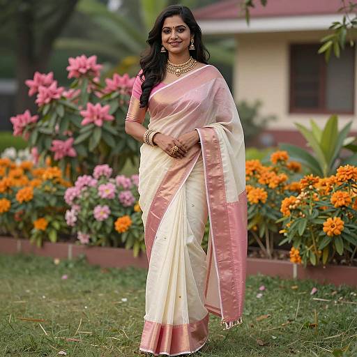 Elegant Saree in a Vibrant Garden