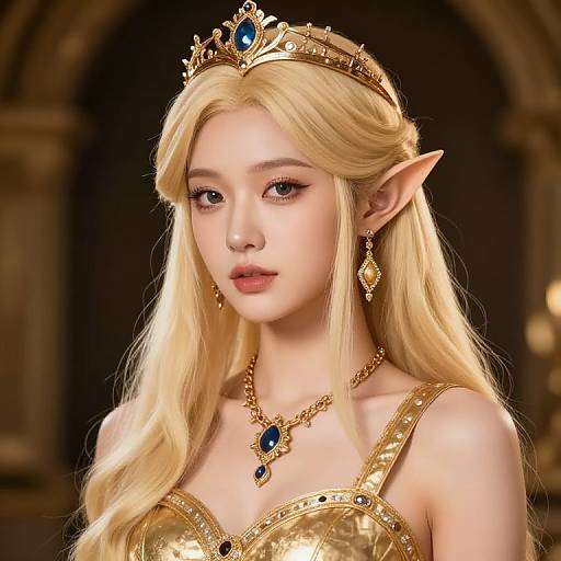 Regal Blonde Elf with Crown