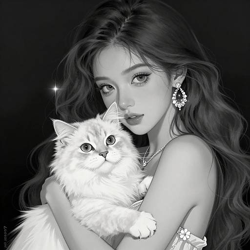 Elegant Woman with Cat Illustration