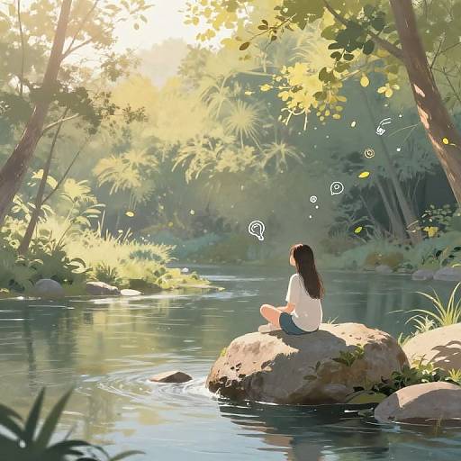 Serene River Meditation with Floating Icons
