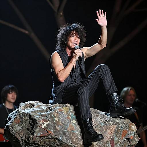 Dynamic Rock Musician in Striped Suit