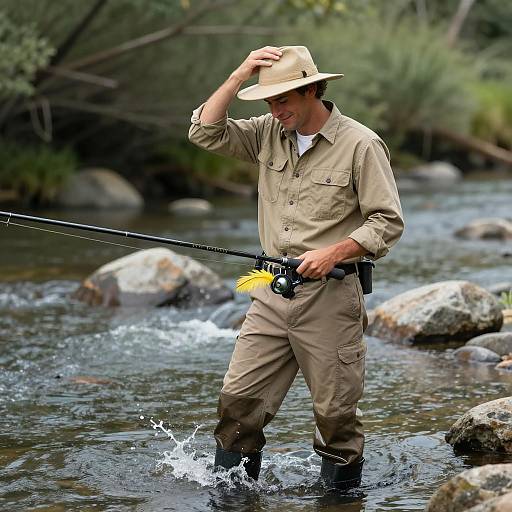 Joyful Fisherman in Serene River Setting