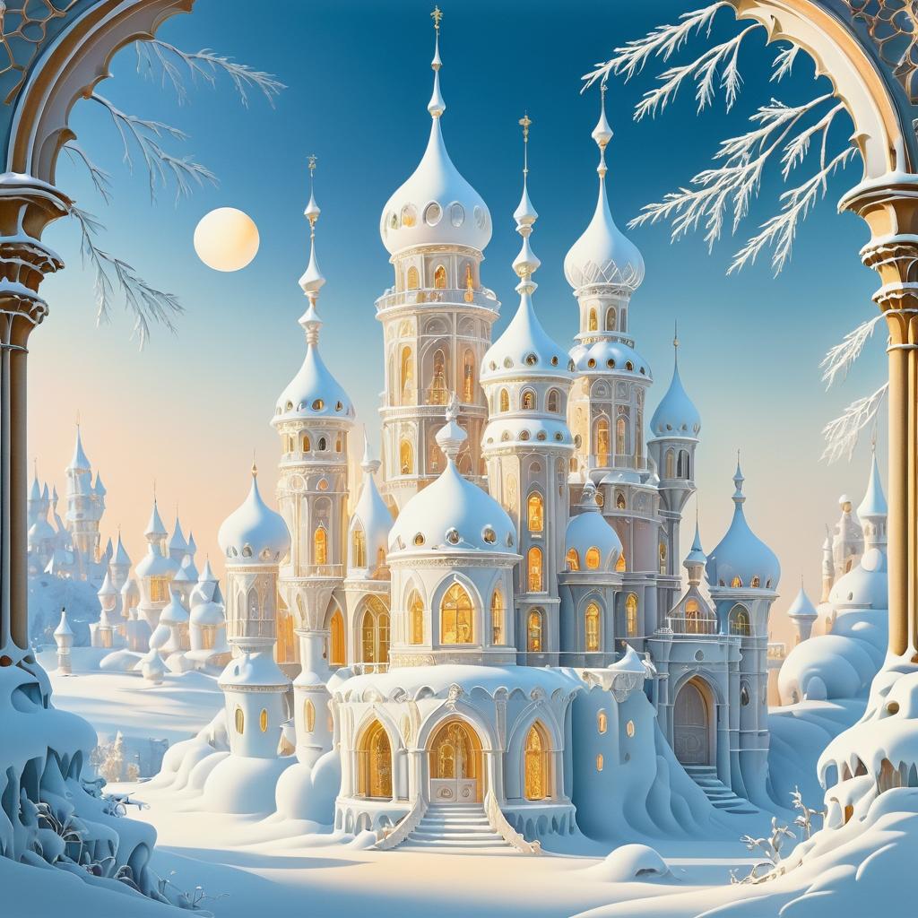 Whimsical Snowy Castle in Fairy Tale Style