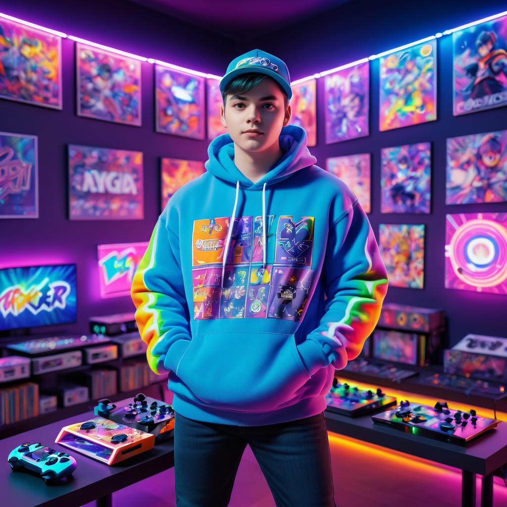 Vibrant Gamer in a Colorful Room