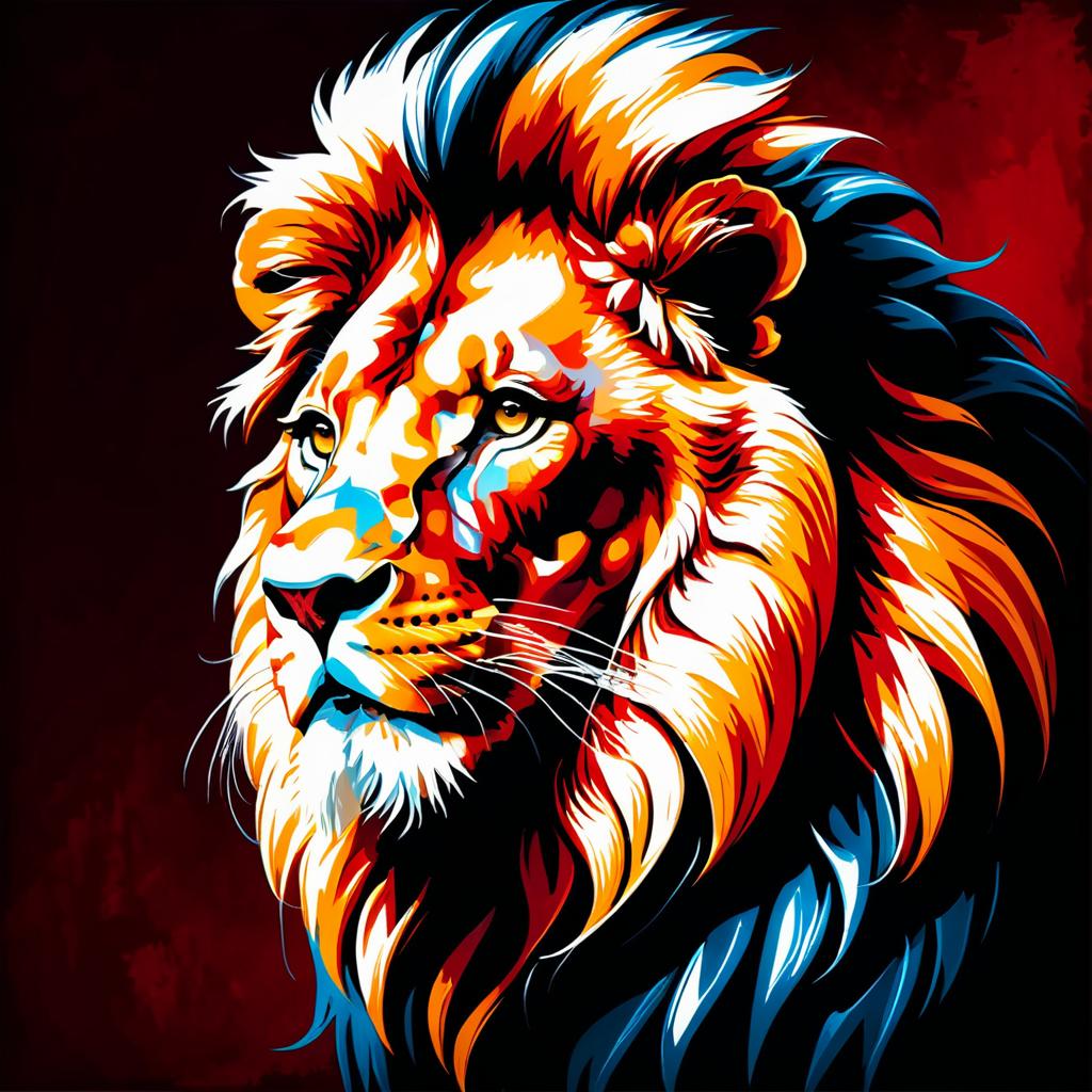 Baroque Lion Portrait in Deep Red