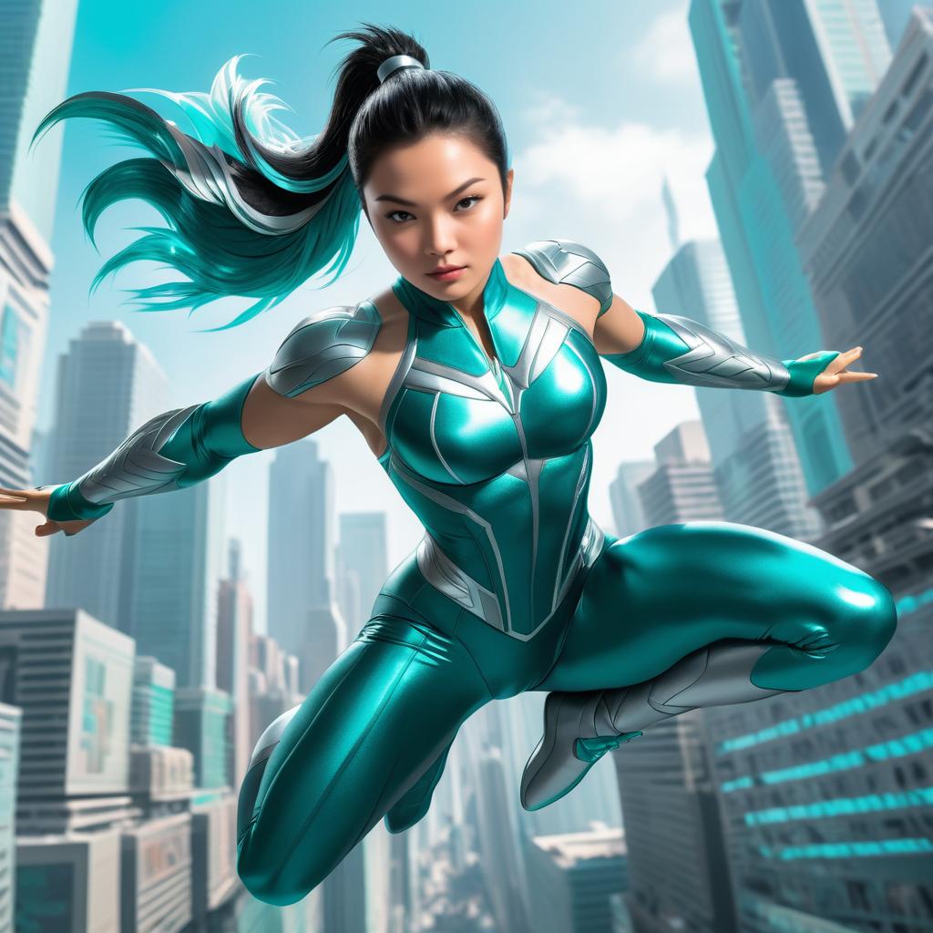 Vibrant Asian Superhero in Flight