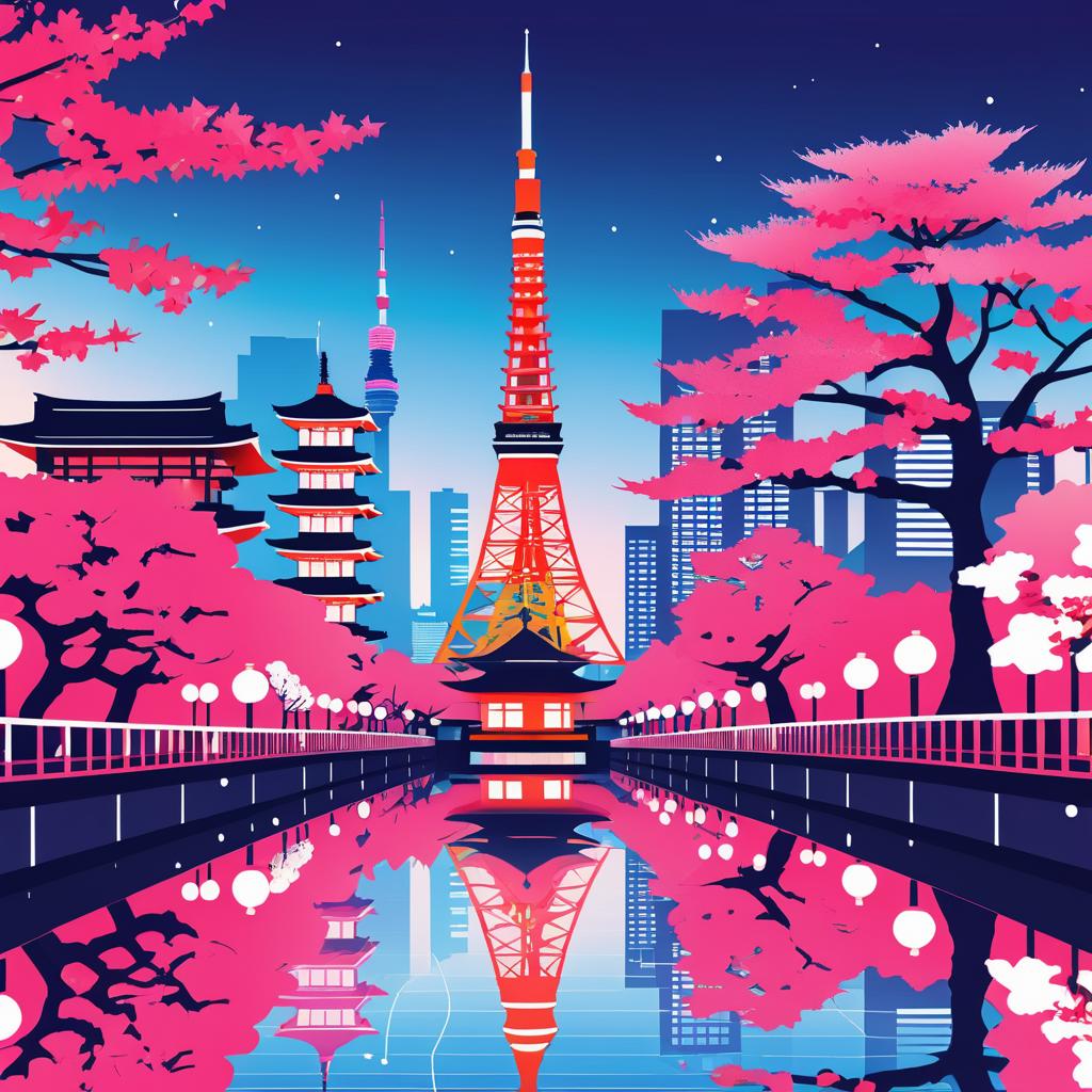 Vibrant Tokyo Landmarks in Electric Vector