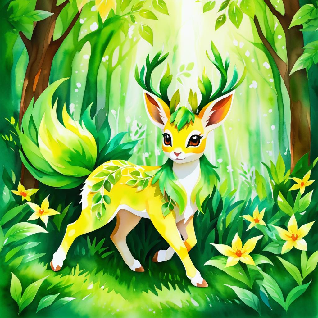 Vibrant Leafeon in a Floral Forest