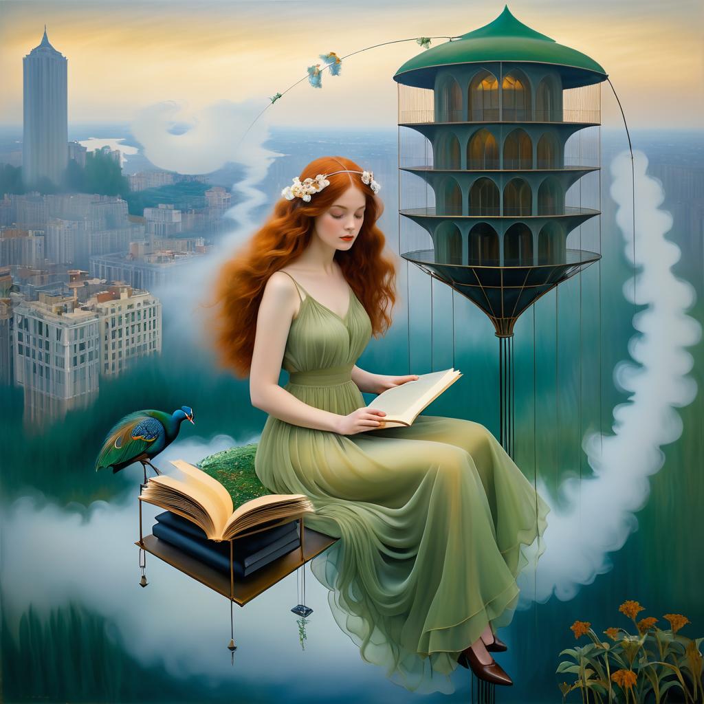 Surrealist Woman Reading in the Sky