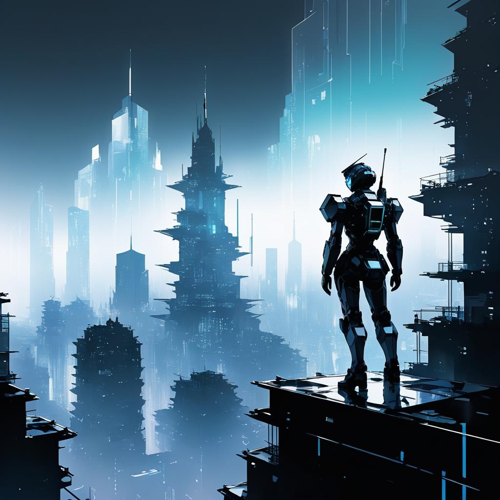 Futuristic Cityscape with Ethereal Robot