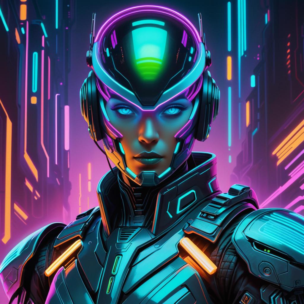 Cybernetic Warrior in Neon Futurism