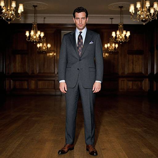 Man in Elegant Suit at Historic Ballroom