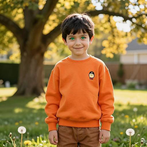 Playful Boy in Sunny Backyard