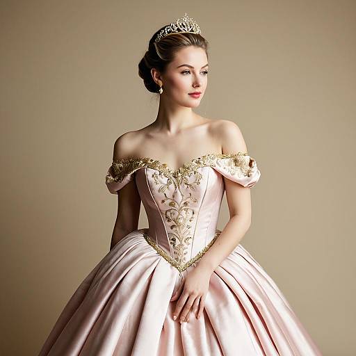 Elegant Woman in Pink Satin Ball Gown