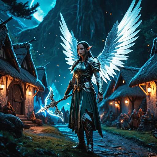 Mystical Elf Archangel with Glowing Wings