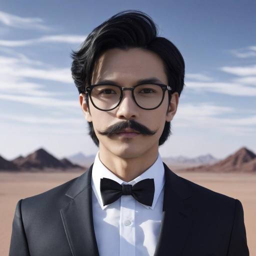 Man in Tuxedo with Stylish Mustache in Desert