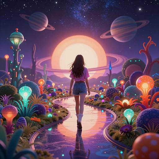 Cosmic Journey Through Alien Flora