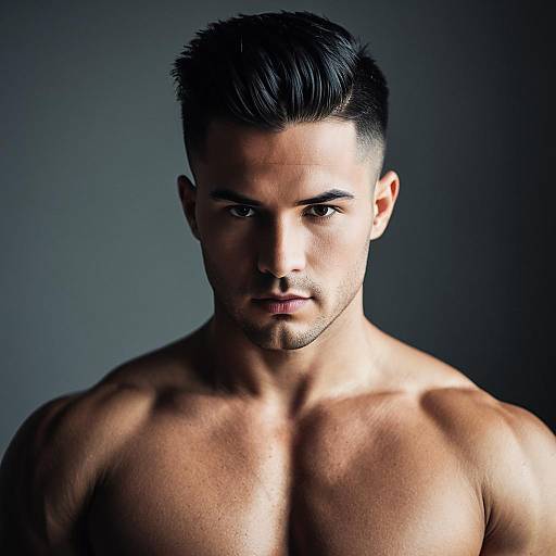 Muscular Shirtless Man with Flat Top Hairstyle