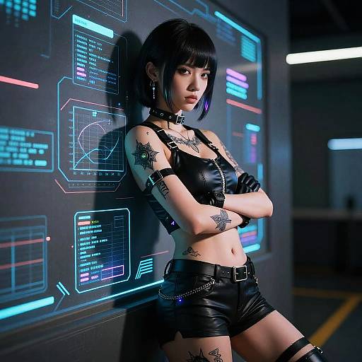 Cyberpunk Female Vtuber Defiant Pose