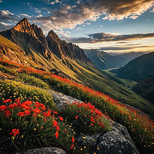 Majestic Mountain Range with Vivid Wildflowers