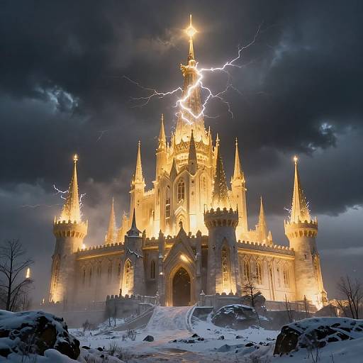 Ethereal Golden Fortress in Storm