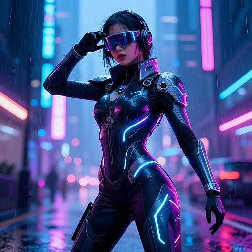 Cyberpunk Female Techwear in Neon City