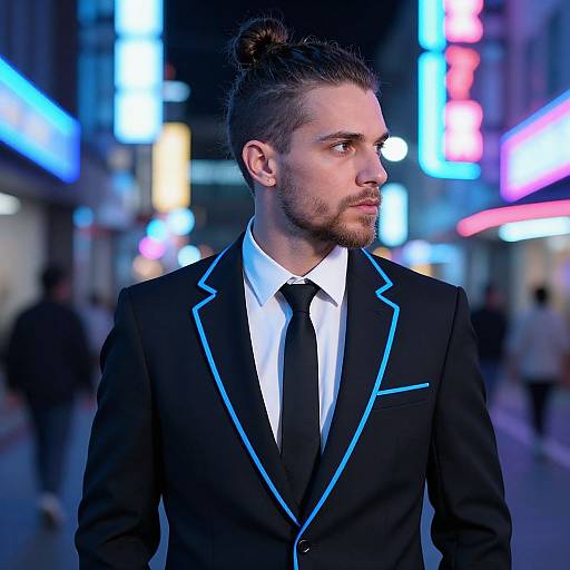 Stylish Man in Neon Cyberpunk Street