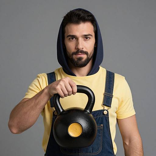 Man in Kettlebell Costume with Hood