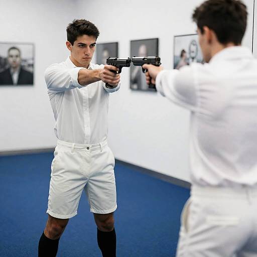 Intense Man in Mirror Reflection