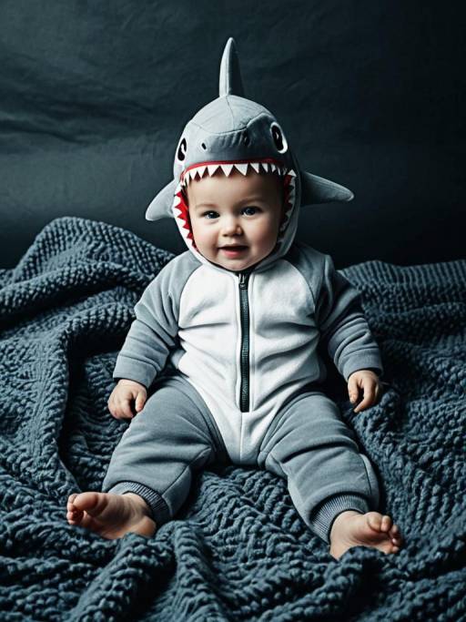 Baby in Shark Costume on Blanket