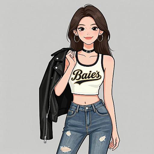 Stylish Woman in Casual Streetwear Holding Leather Jacket