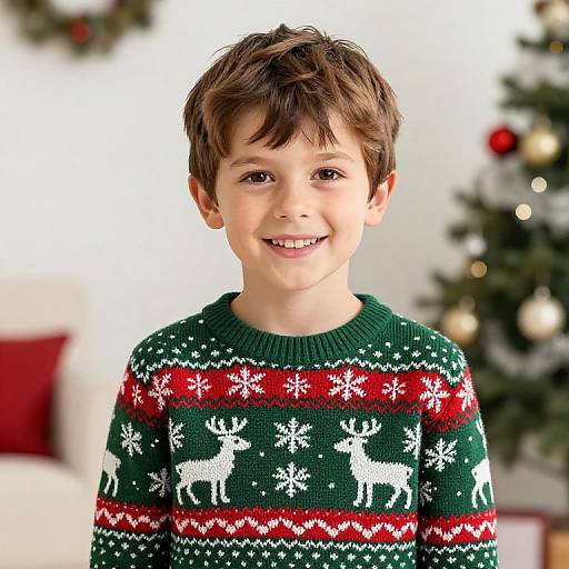 Boy in Festive Deer Sweater