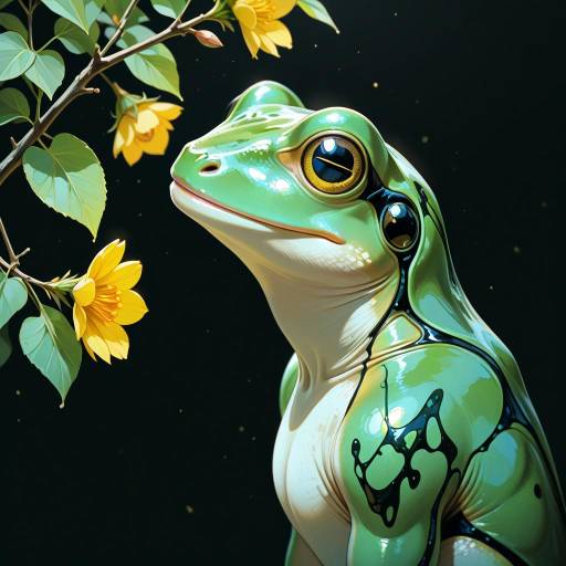 Sleek Jade Frog with Yellow Flower Sleek Jade Frog with Yellow Flower