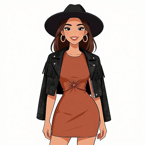 Boho-Chic Woman in Terracotta Dress